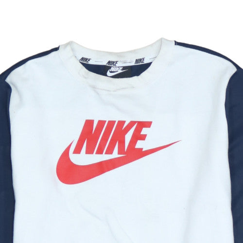 Nike Boys White Blue Logo Crew Neck Sweatshirt XL 13-15 Years