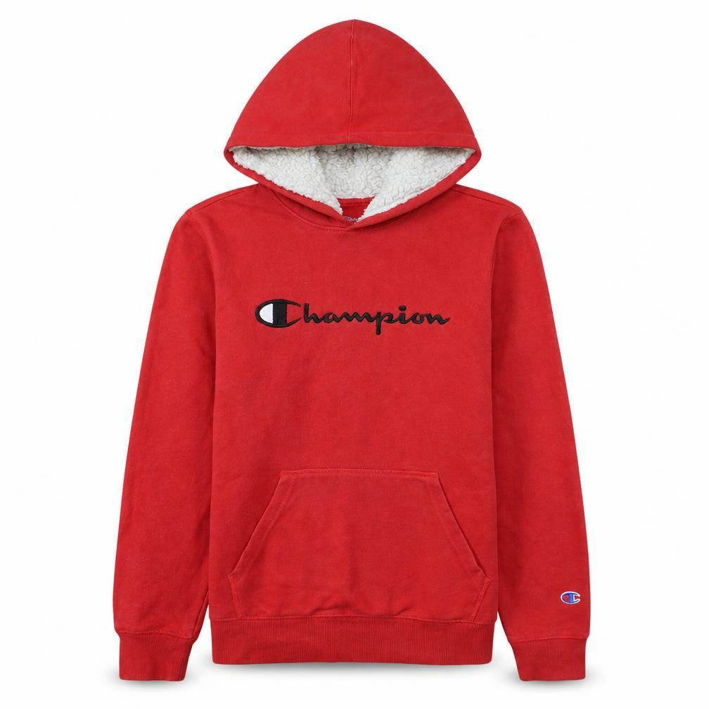 Champion Boys Red Pullover Hoodie XL Fleece Lined Sherpa Logo Sweatshirt
