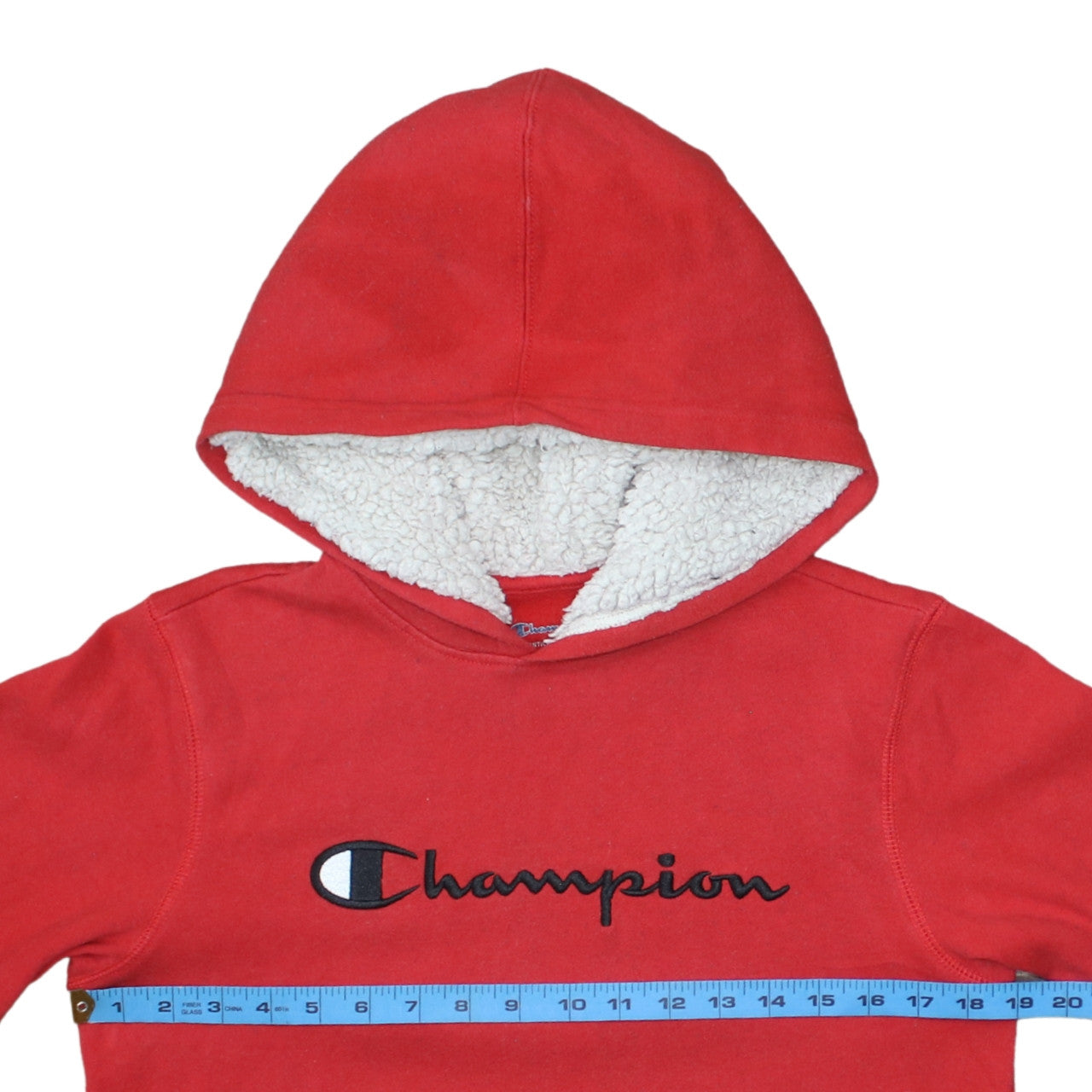 Champion Boys Red Pullover Hoodie XL Fleece Lined Sherpa Logo Sweatshirt