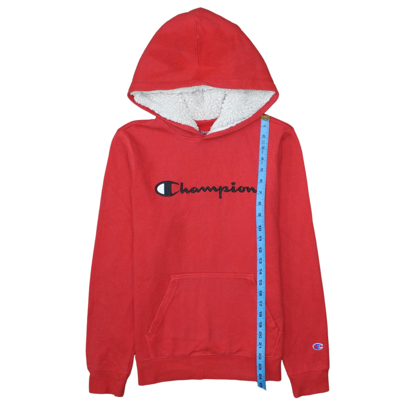 Champion Boys Red Pullover Hoodie XL Fleece Lined Sherpa Logo Sweatshirt