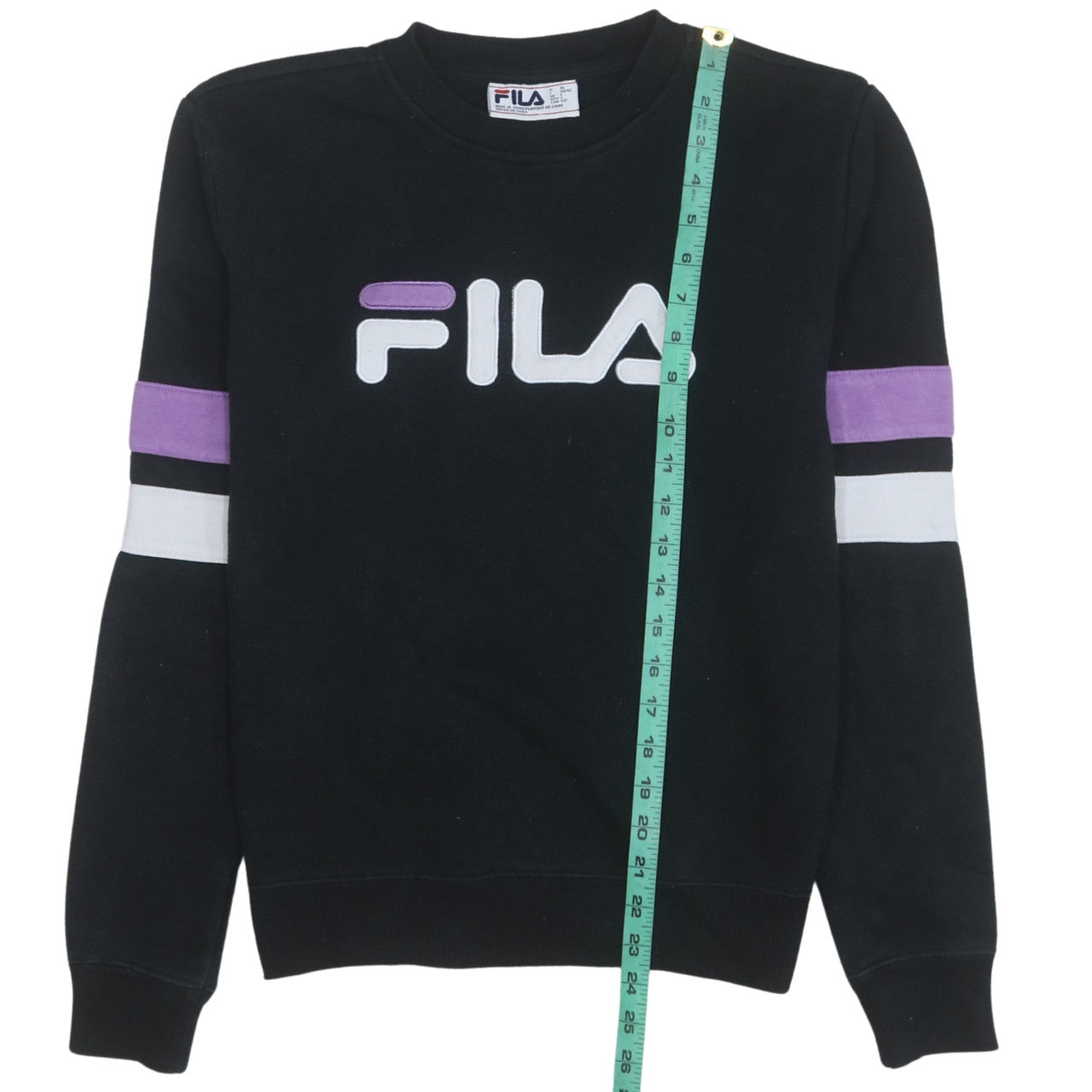 FILA Women's Black Sweatshirt S Logo Crew Neck Cotton Blend