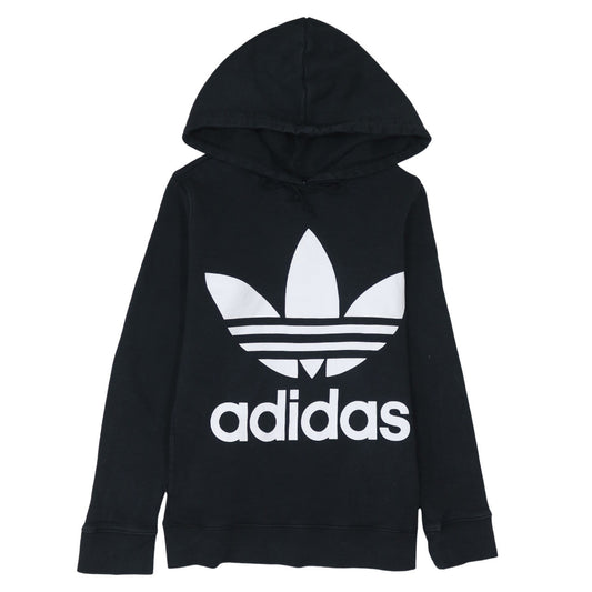 Adidas Womens Black Hoodie Size 8 Pullover Trefoil Logo Sweatshirt
