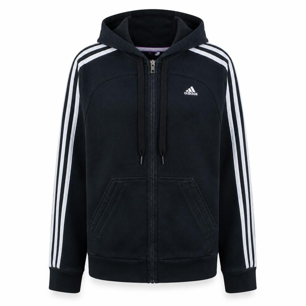 Adidas Womens Black Full Zip Hoodie M Essentials 3-Stripes Sportswear