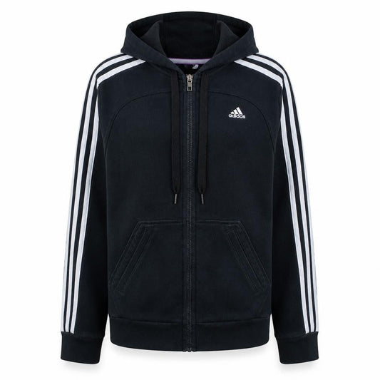Adidas Womens Black Full Zip Hoodie M Essentials 3-Stripes Sportswear