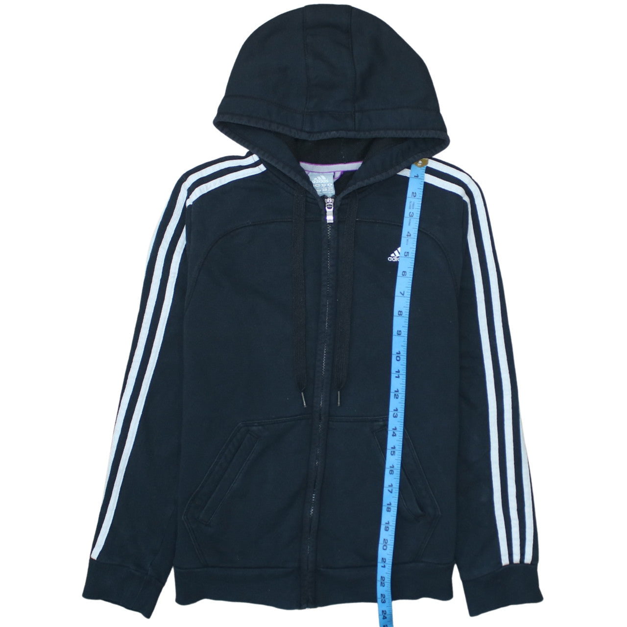 Adidas Womens Black Full Zip Hoodie M Essentials 3-Stripes Sportswear