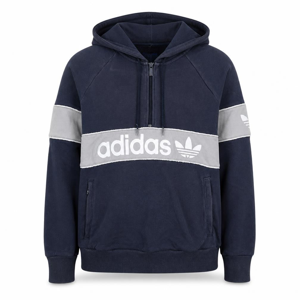 Adidas Womens Navy Grey Hooded Pullover Sweatshirt UK 12