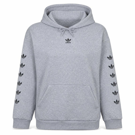 Adidas Womens Grey Size 12 Pullover Hoodie with Logo Sleeve Print