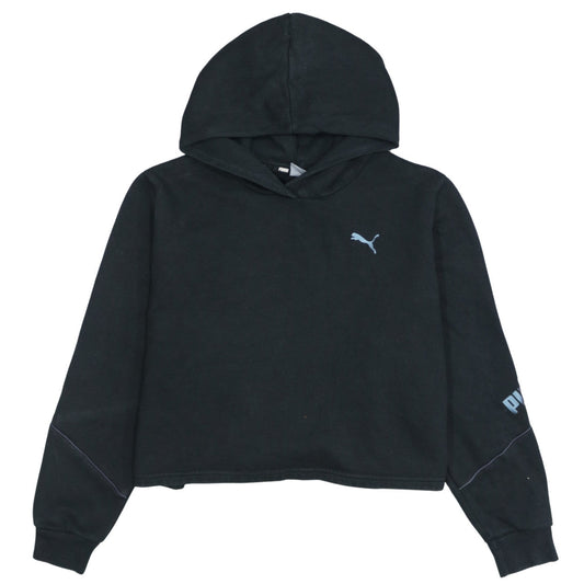 Puma Women's Black Cropped Pullover Hoodie Size 10 L Logo Detail