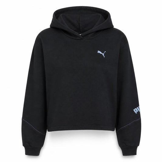 Puma Women's Black Cropped Pullover Hoodie Size 10 L Logo Detail