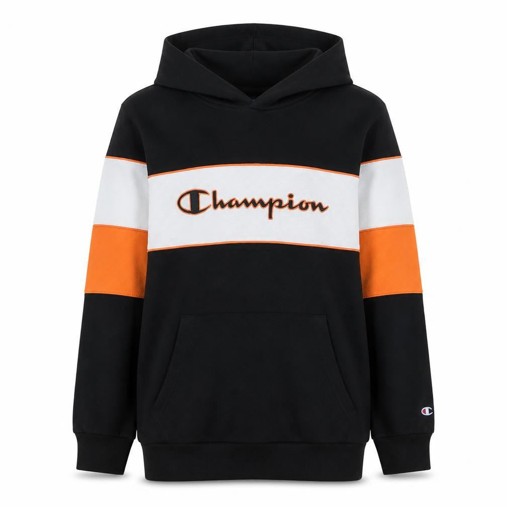 Champion Boys Black Orange Colourblock Pullover Hoodie Size 13-14 Years