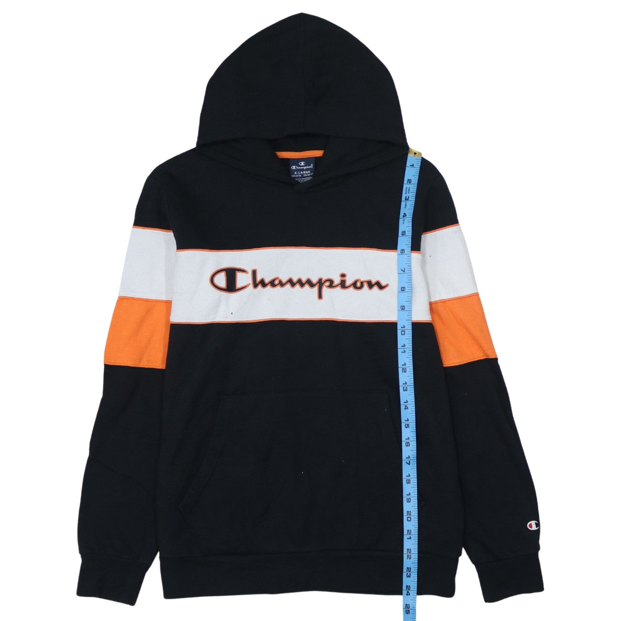 Champion Boys Black Orange Colourblock Pullover Hoodie Size 13-14 Years