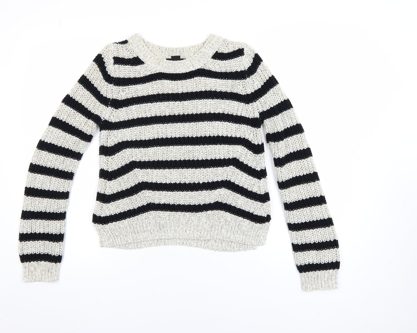 H&M Womens Black & White Striped Knit Jumper XS Classic Crew Neck