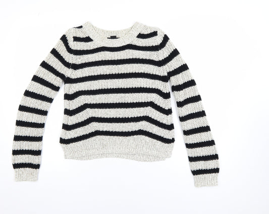 H&M Womens Black & White Striped Knit Jumper XS Classic Crew Neck