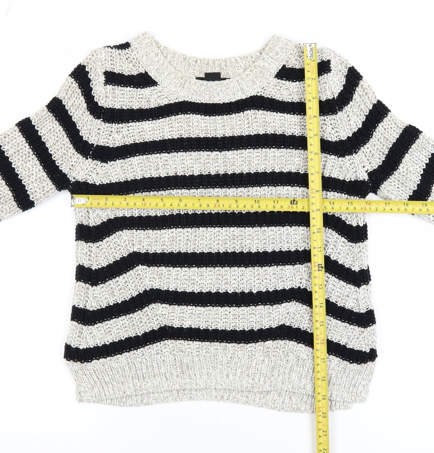 H&M Womens Black & White Striped Knit Jumper XS Classic Crew Neck