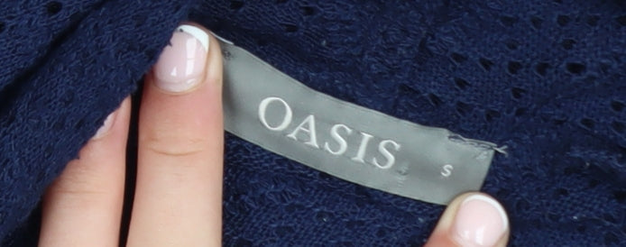 Oasis Women Navy Blue Open Knit Cardigan Small Long Sleeve