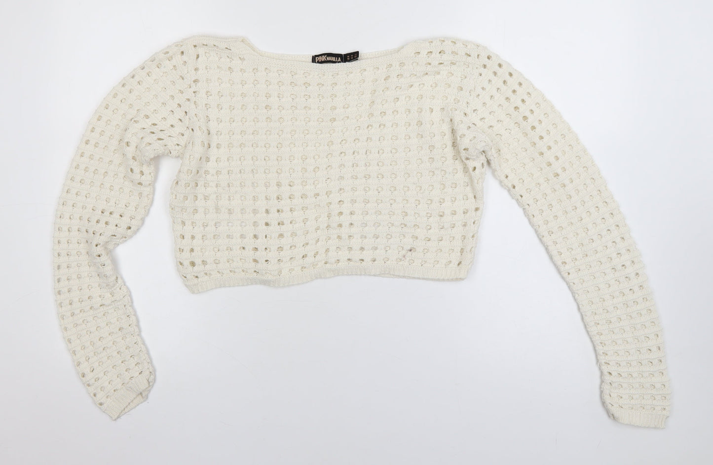 Pink Vanilla Women Ivory Open-Knit Pullover Jumper Size S