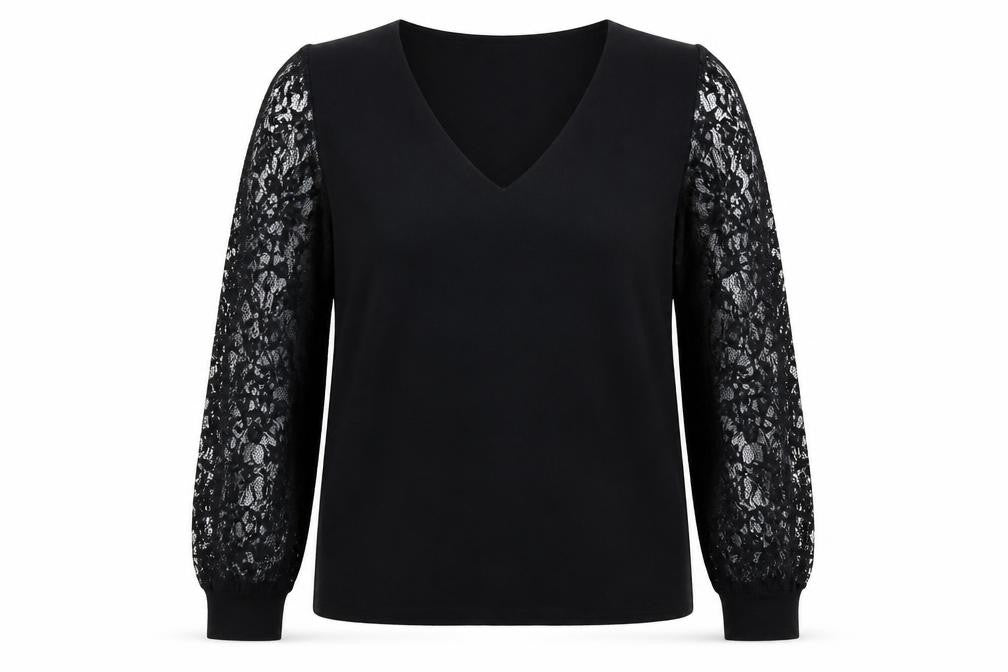 Pour Moi Women's Black Lace Sleeve V-Neck Jumper Size 18