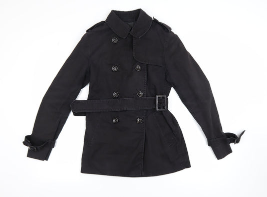 Uniqlo Women's Black XS Trench Coat Belted Cotton Blend Classic