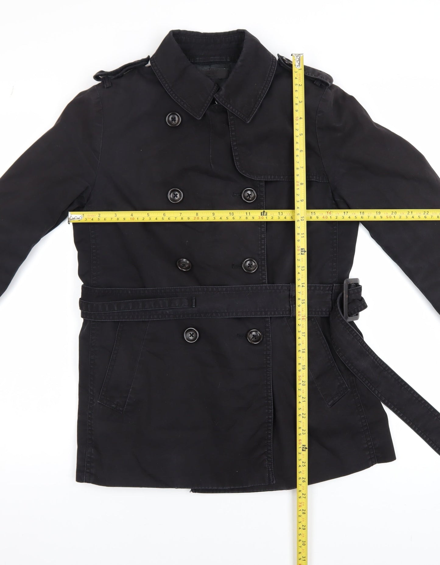 Uniqlo Women's Black XS Trench Coat Belted Cotton Blend Classic