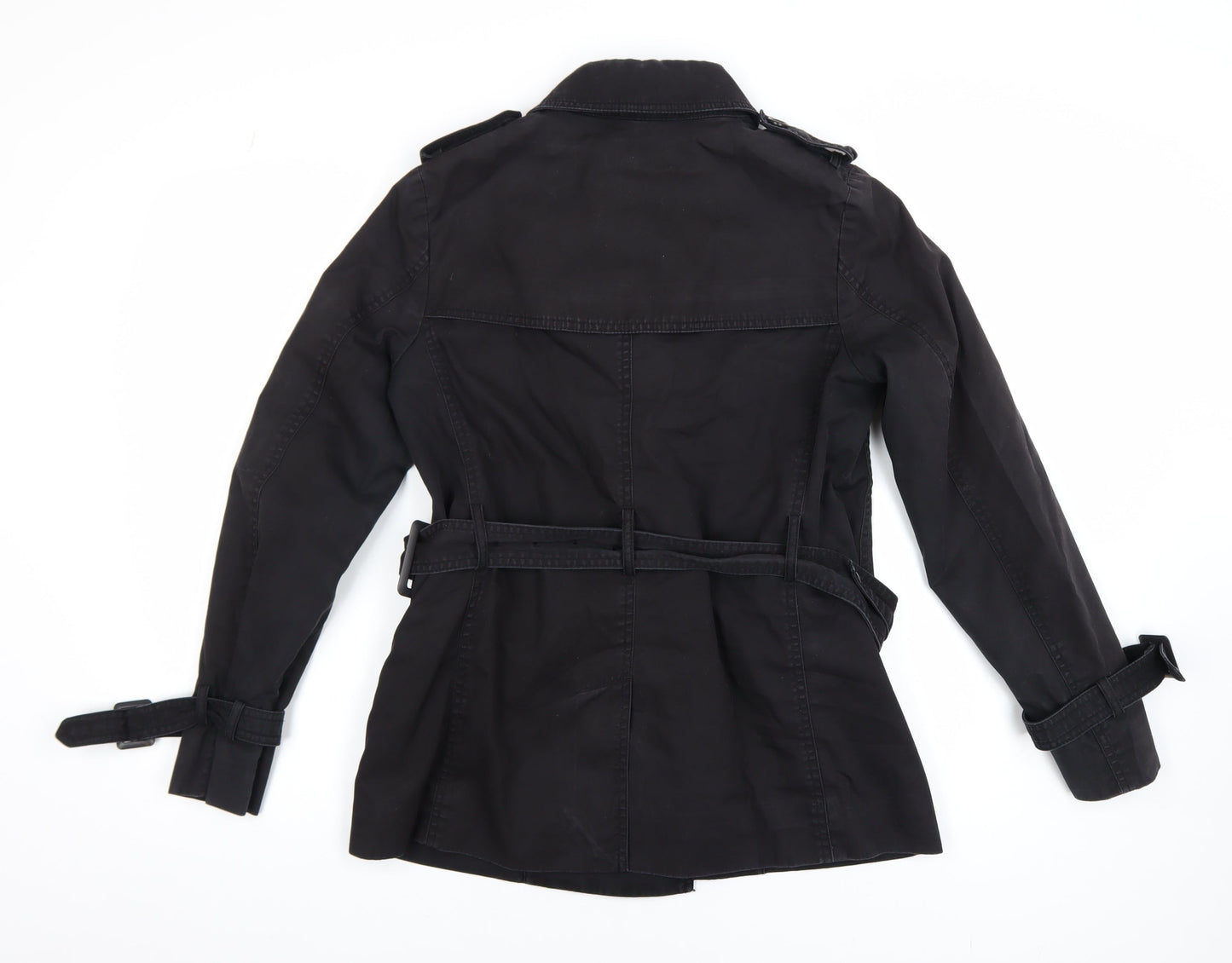 Uniqlo Women's Black XS Trench Coat Belted Cotton Blend Classic