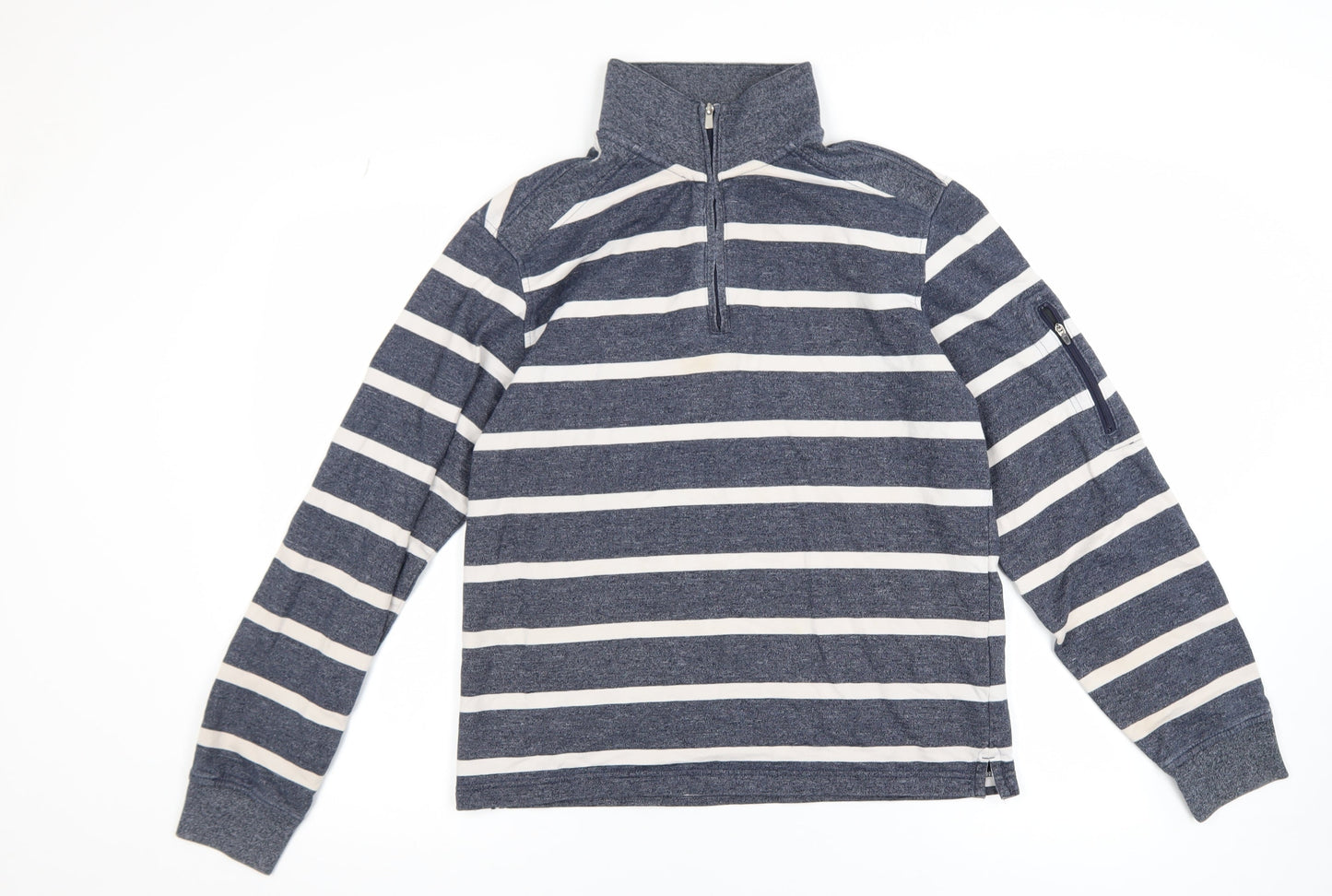 Marks and Spencer Blue Harbour Men's Blue Striped Quarter Zip Sweatshirt S