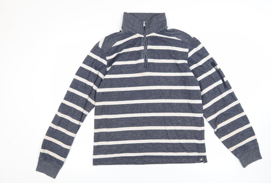 Marks and Spencer Blue Harbour Men's Blue Striped Quarter Zip Sweatshirt S