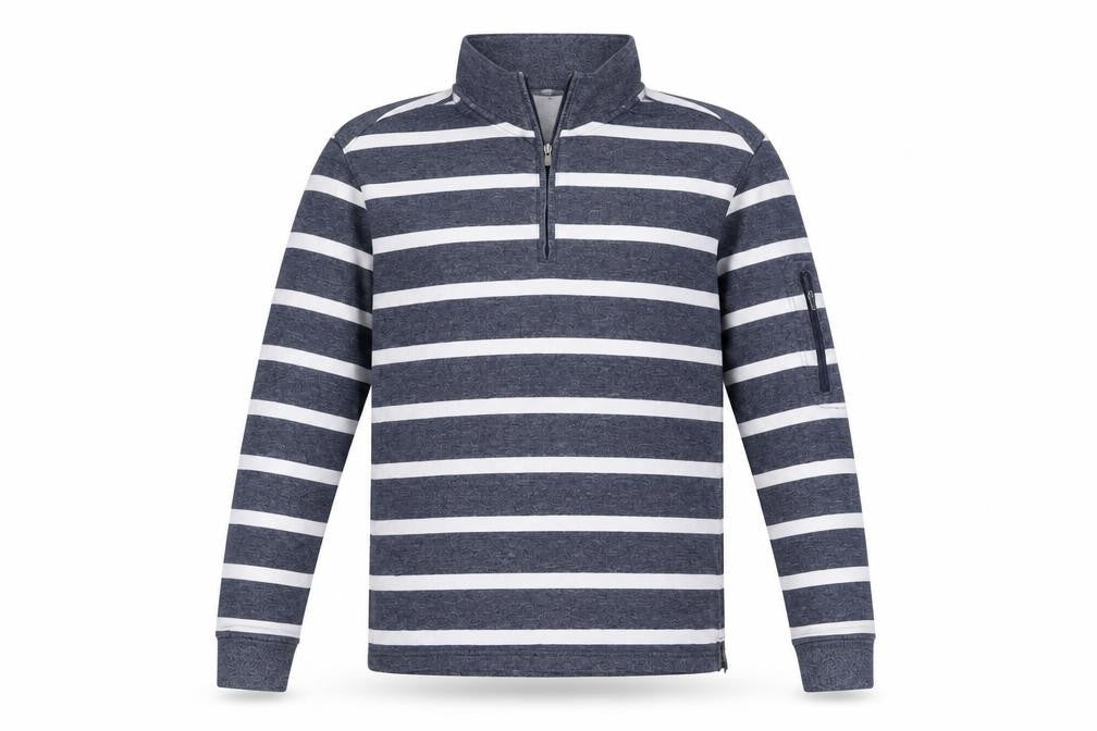 Marks & Spencer Blue Harbour Men's Blue Striped Quarter Zip Sweatshirt S