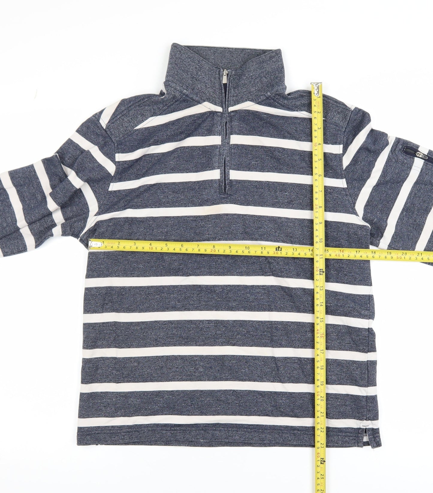 Marks and Spencer Blue Harbour Men's Blue Striped Quarter Zip Sweatshirt S