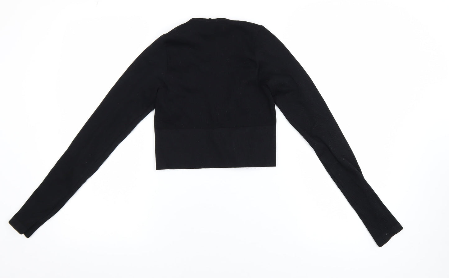 Urban Outfitters Women's Black Cropped V-Neck Long Sleeve Top S