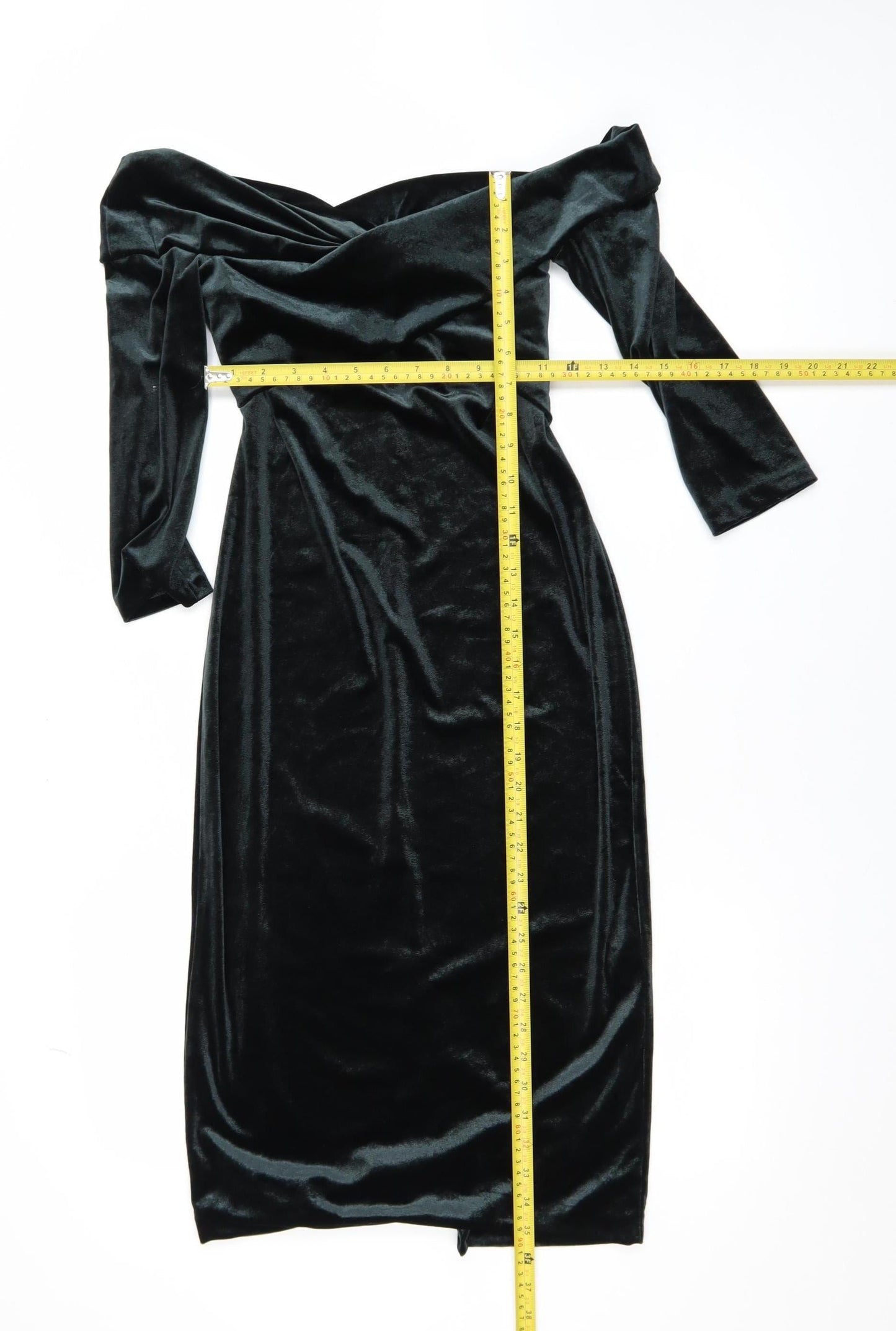Zara Women Black Velvet Off Shoulder Midi Bodycon Dress Size 8