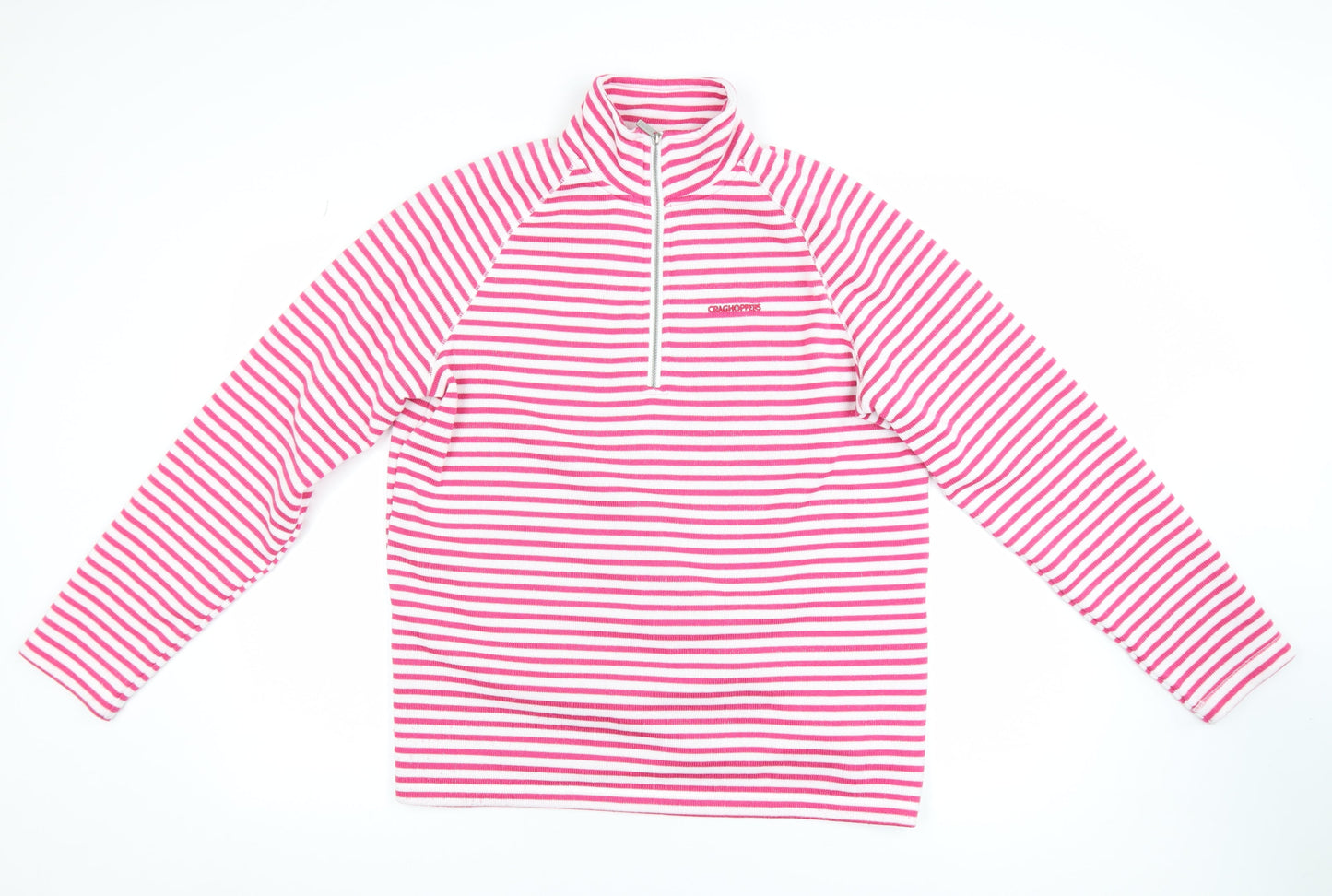 Craghoppers Women's Pink White Stripe 1/2 Zip Fleece Sweatshirt UK 16