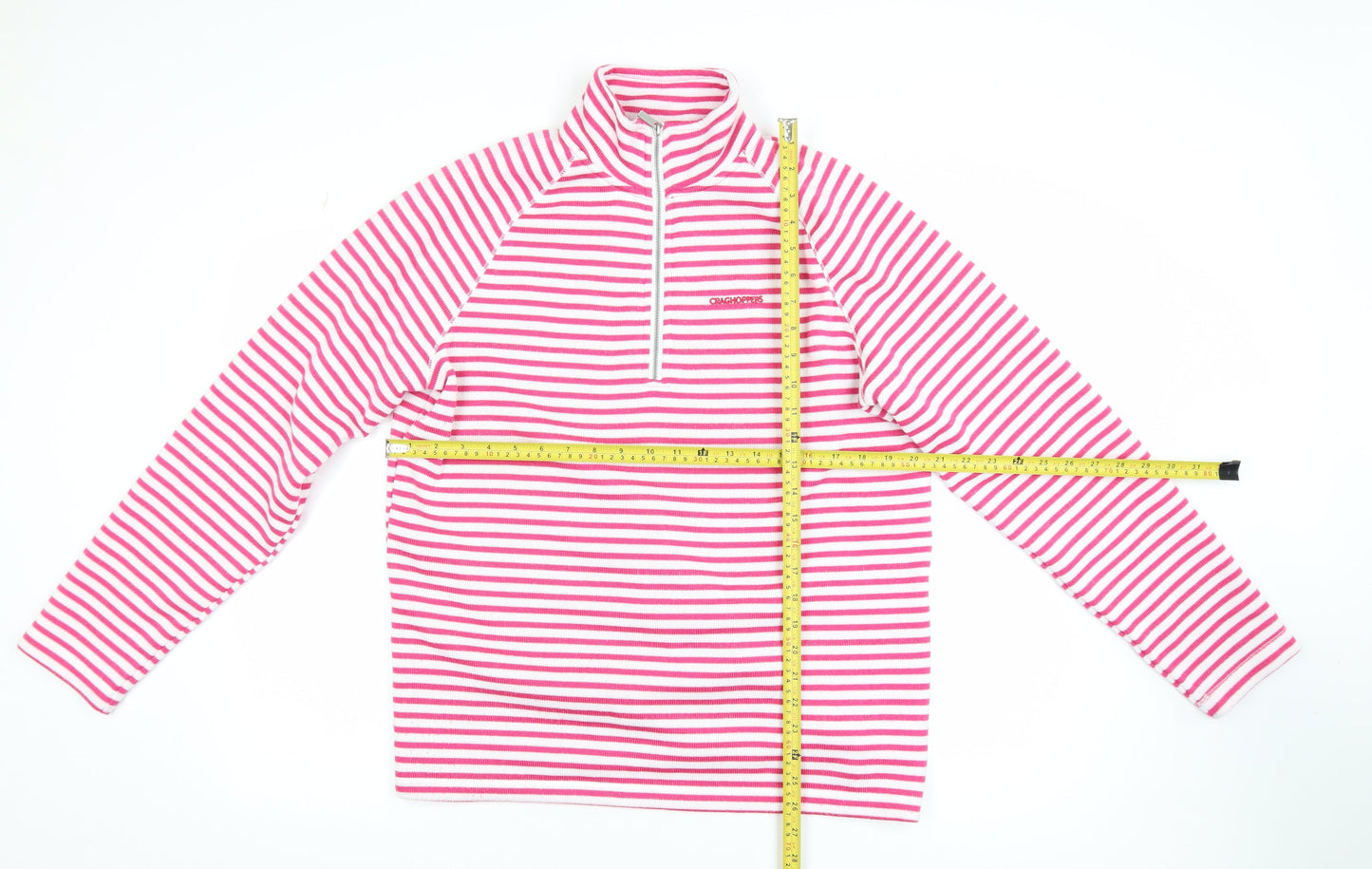 Craghoppers Women's Pink White Stripe 1/2 Zip Fleece Sweatshirt UK 16