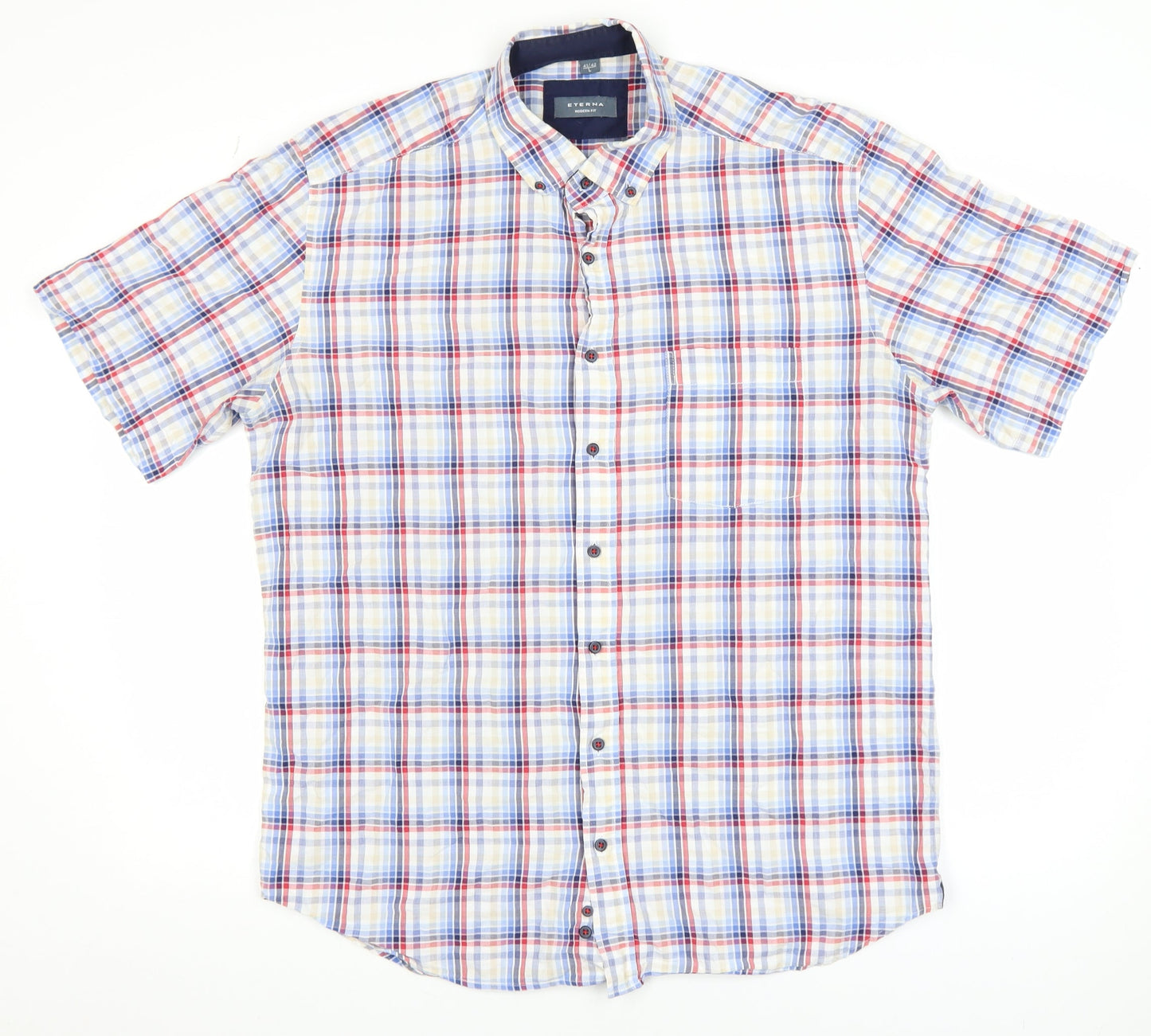 Eterna Men's Multicoloured Check Short Sleeve Button-Up Shirt L