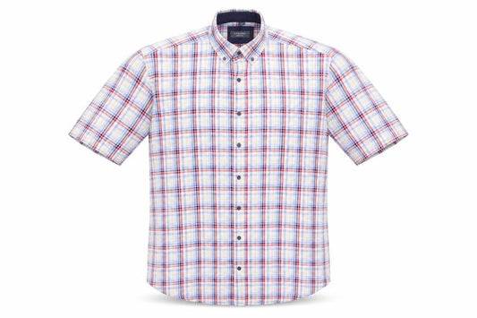 Eterna Men's Multicoloured Check Short Sleeve Button-Up Shirt L