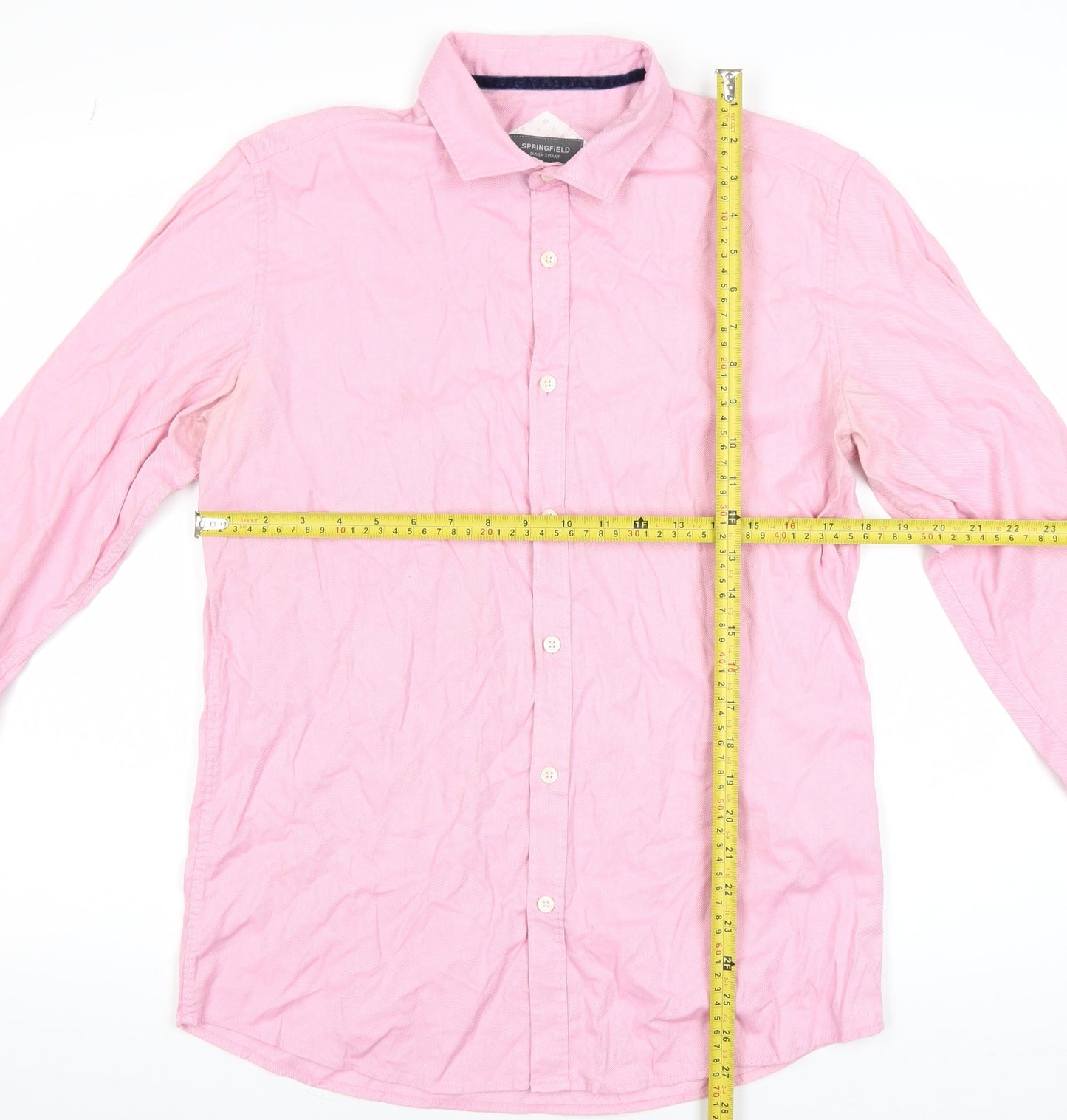 Springfield Men's Pink Long Sleeve Cotton Blend Regular Fit Shirt M