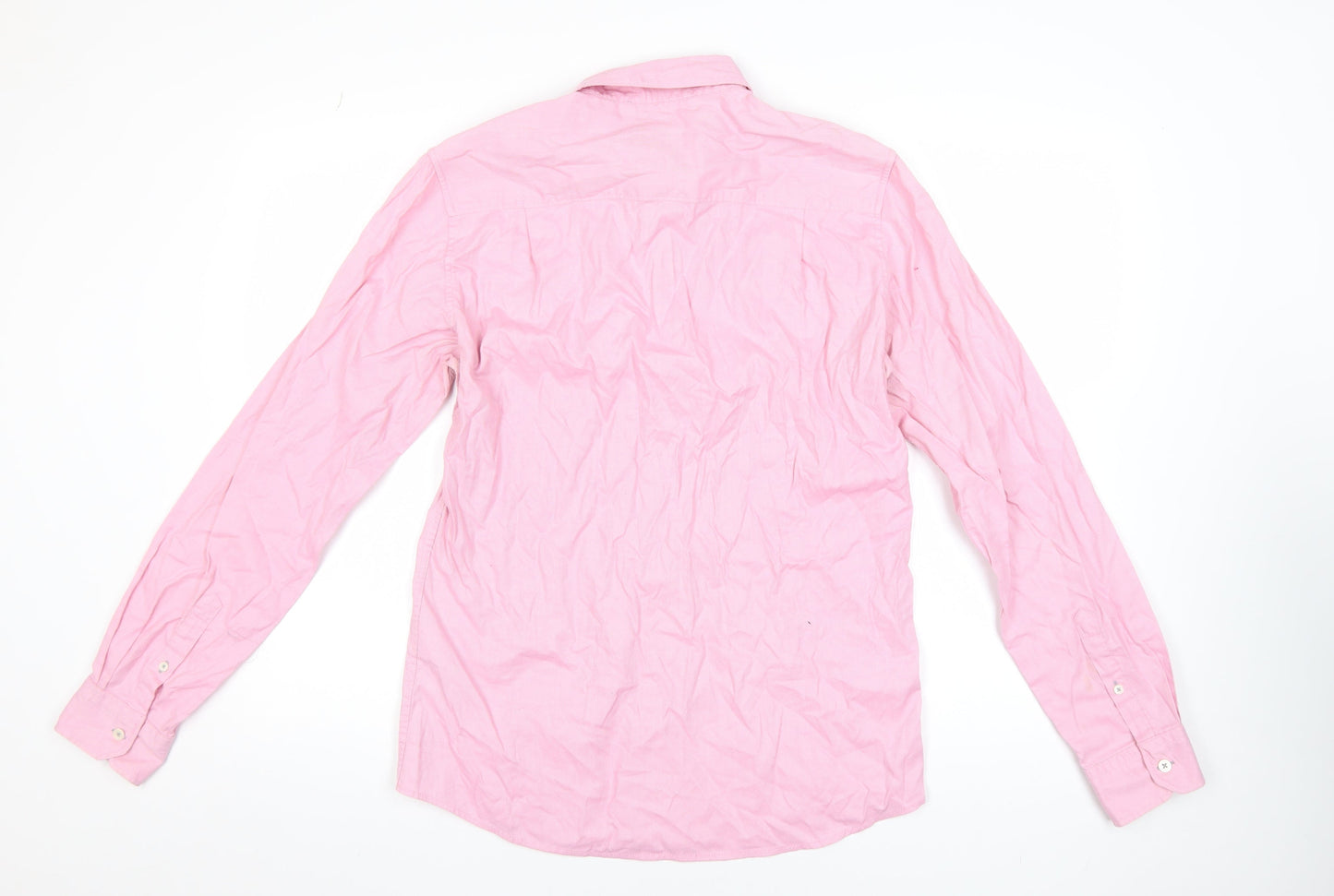 Springfield Men's Pink Long Sleeve Cotton Blend Regular Fit Shirt M