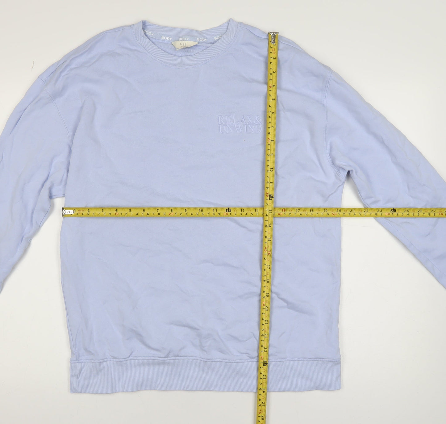 Marks and Spencer Women Blue Relax & Unwind Cotton Crew Neck Sweatshirt Size L