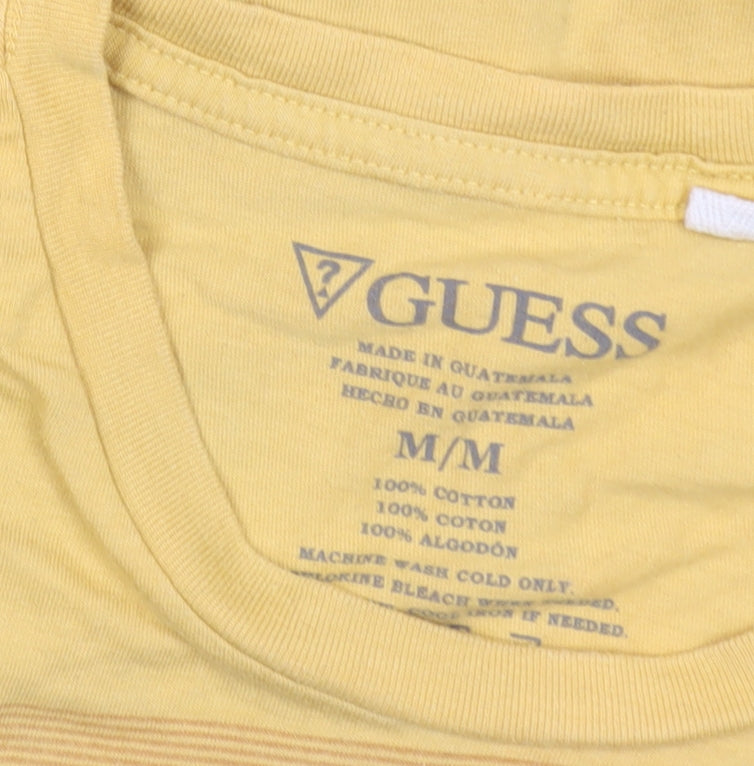 Guess Mens Yellow Graphic Logo T-Shirt Size M Cotton Crew Neck