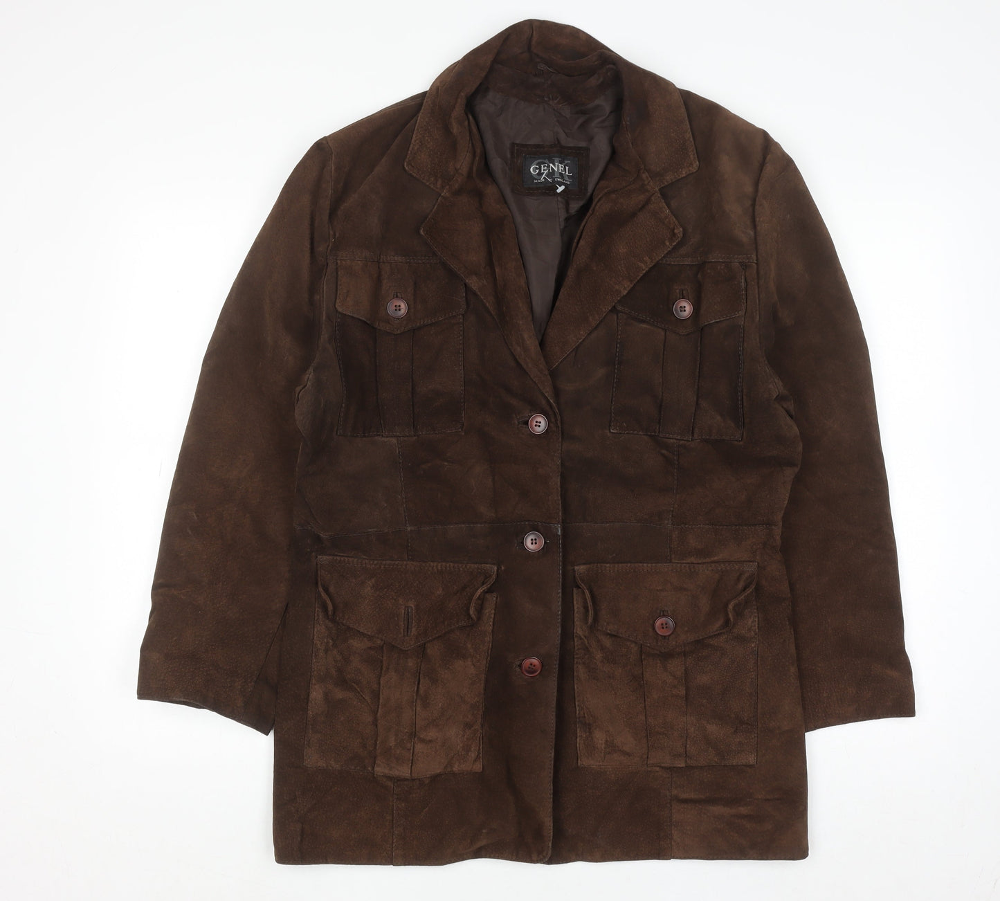 Genel Women's Brown Suede Long Overcoat Size 12 Classic Style