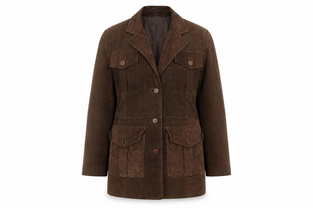 Genel Women's Brown Suede Long Overcoat Size 12 Classic Style