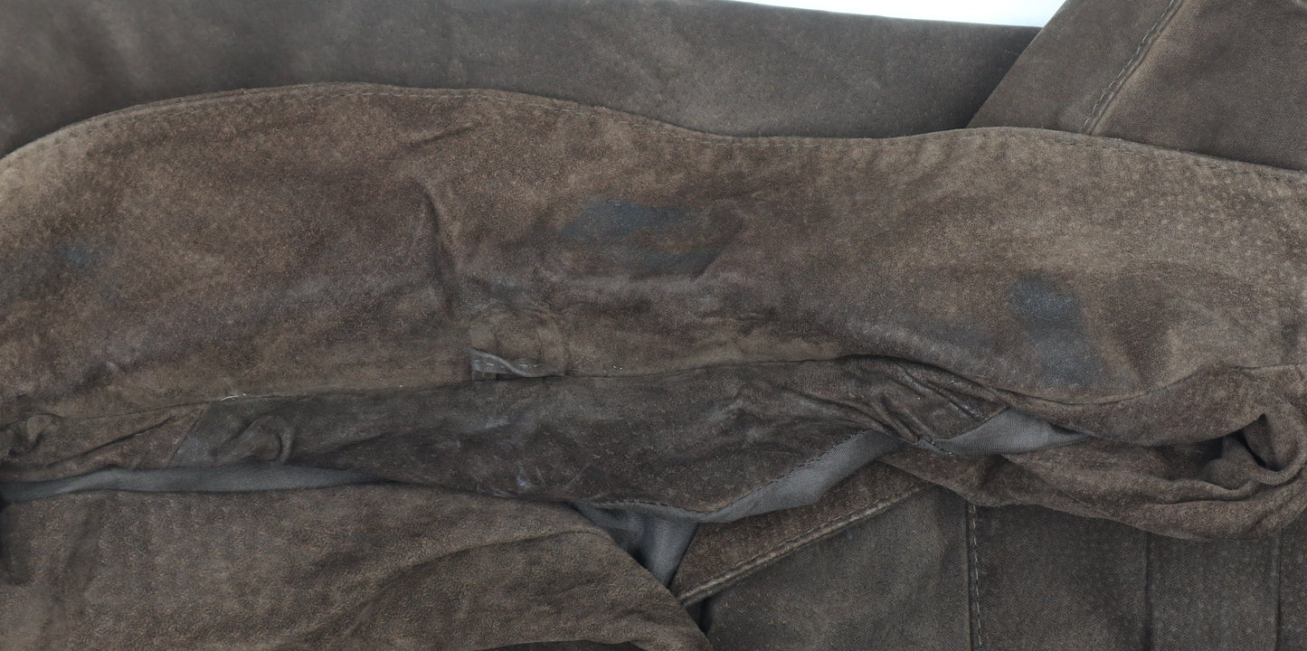 Genel Women's Brown Suede Long Overcoat Size 12 Classic Style