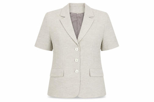 Busy Women Beige Short Sleeve Blazer Size 12 Classic Single-Breasted