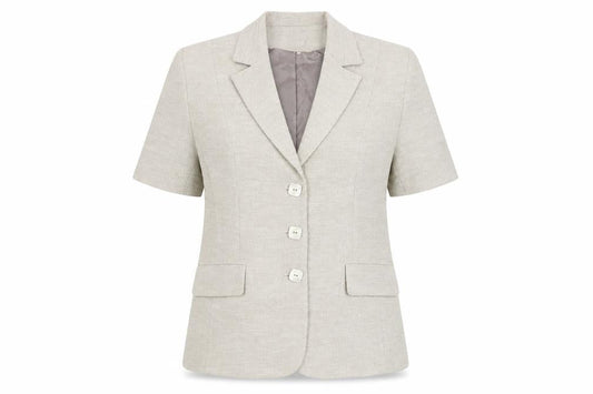 Busy Women Beige Short Sleeve Blazer Size 12 Classic Single-Breasted