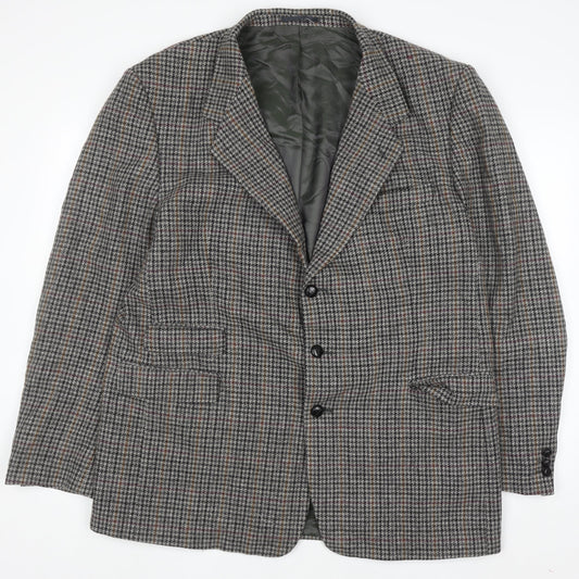 Di Caprio Men's Grey Checked Wool Tweed Blazer Size 42 Regular