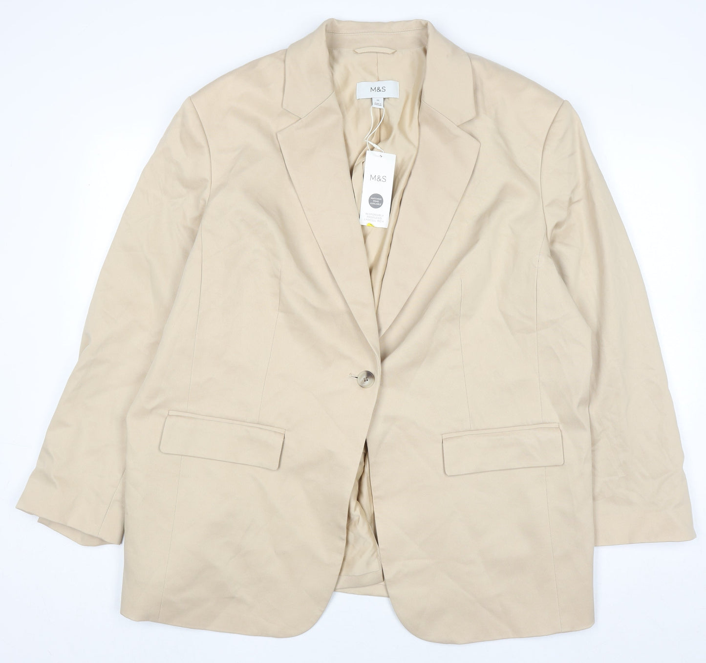Marks and Spencer Women’s Beige Blazer Size 20 Single Breasted Mid-Length Jacket