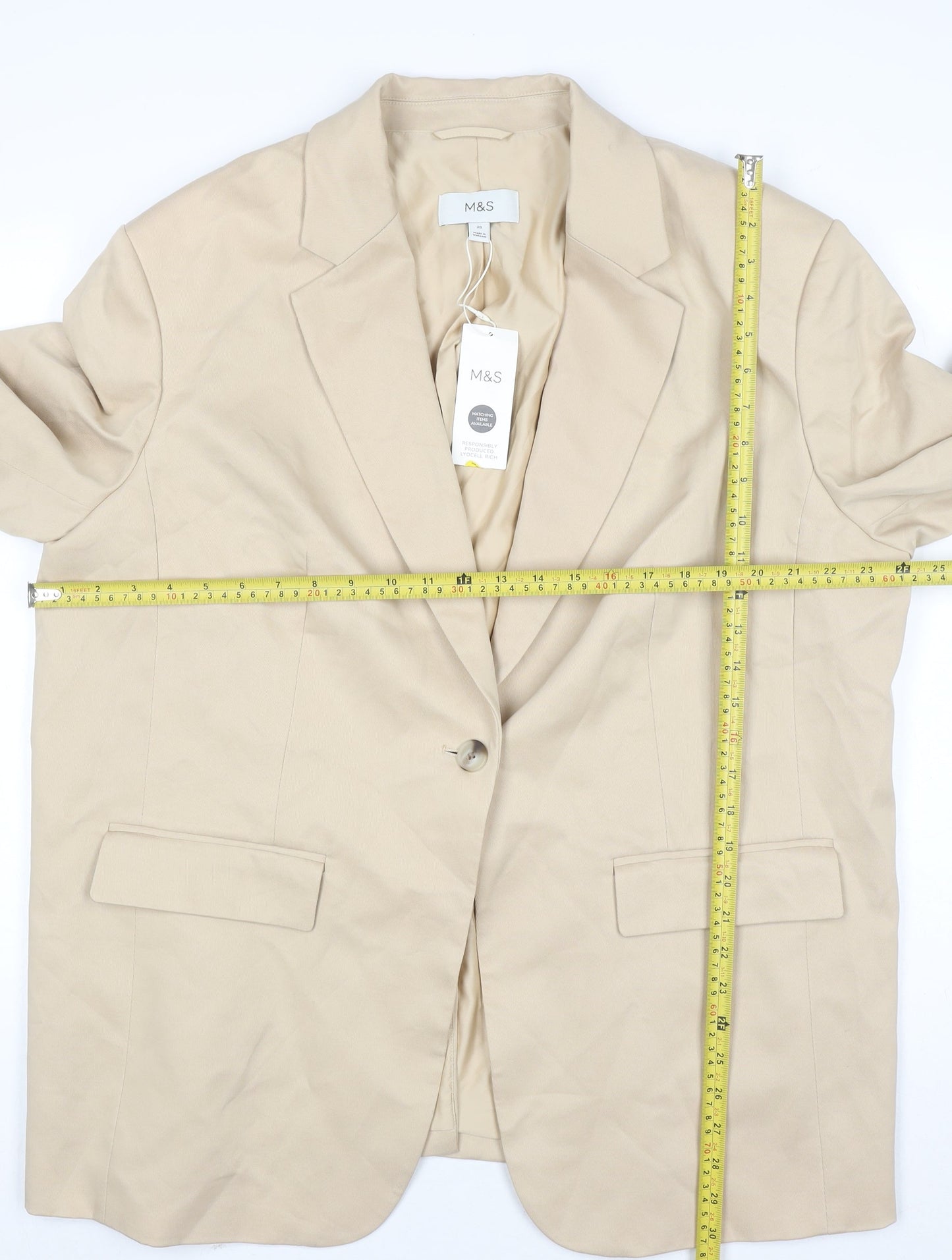 Marks and Spencer Women’s Beige Blazer Size 20 Single Breasted Mid-Length Jacket