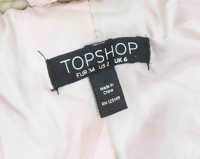 Topshop Women's Beige Faux Fur Mid-Length Coat Size 6