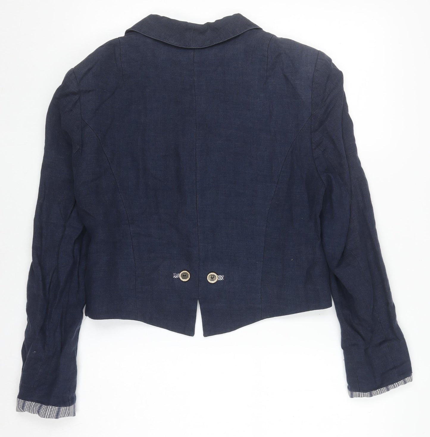 Perry Women Blue Linen Military Blazer Size 12 Cropped Jacket