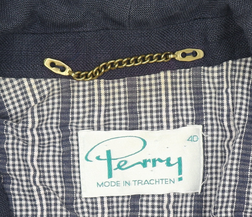 Perry Women Blue Linen Military Blazer Size 12 Cropped Jacket