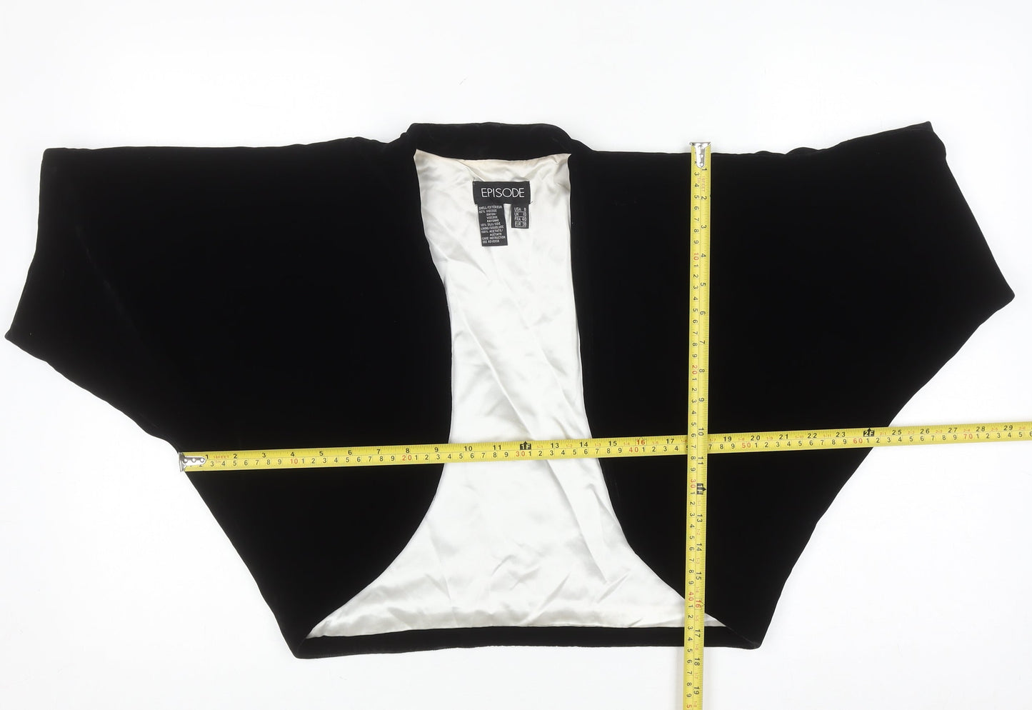 Episode Women's Black Velvet Shrug Size 10 Silk Blend Lined Formal